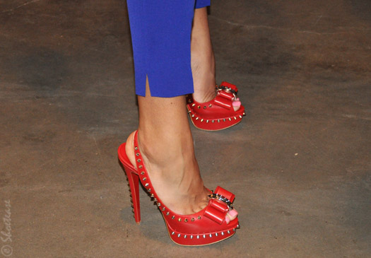 louboutin red spike stilettos street style toronto