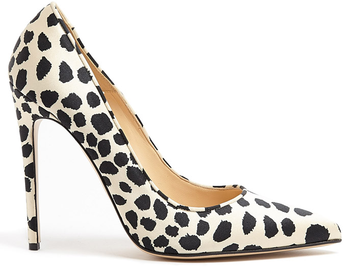 Bionda Castana Daphne Bis Spotted Satin Animal Print High Heel Pumps