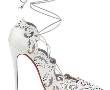 Christian Louboutin “Impera” White Laser-Cut & Laced Stiletto Pumps Christian Louboutin Impera White Laser Cut Lace Up Pumps