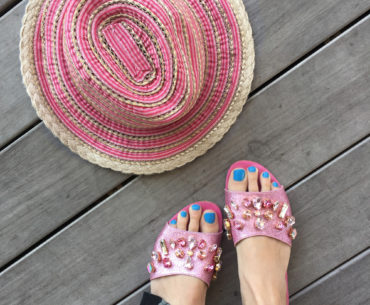 Beating the Heat in Summer Essentials & Sparkly Pink Slides Sparkly Pink Slides and Hat