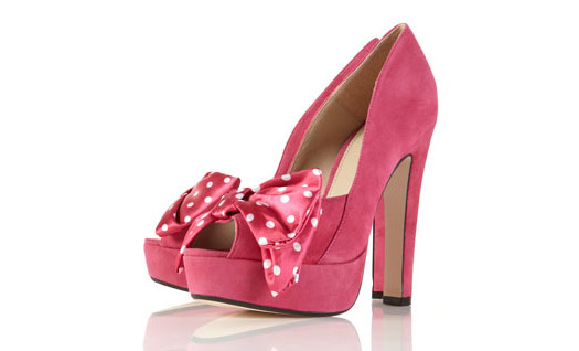 I Want! Topshop Pink Suede Pumps with Polka-Dots Bow