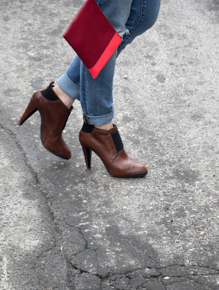 ShoeTease Street Style - Blue Stripes & Denim - Tods Brown Ankle Boots