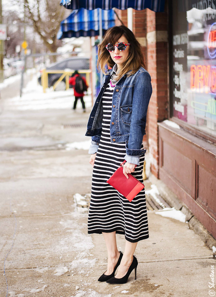  Toronto  Street Style Black White  Striped Dress  Shoe 