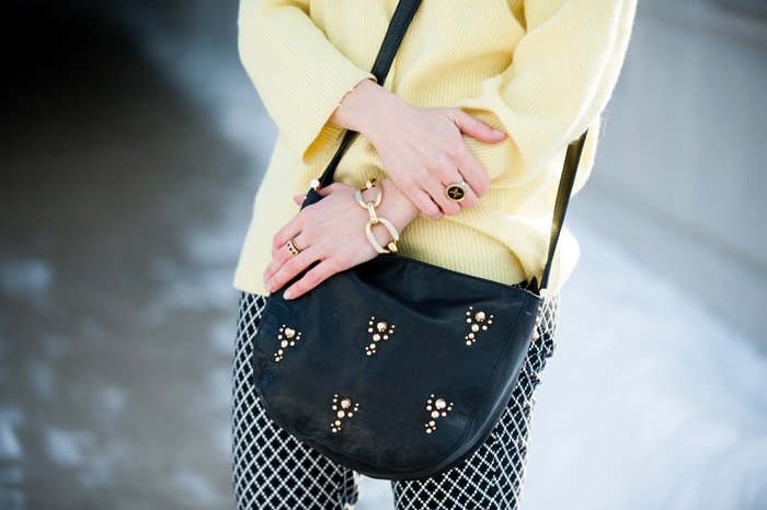 Toronto Street Style Fashion - Malo Vintage Sweater, Juicy Couture Topanga purse, Gap Diamond pants