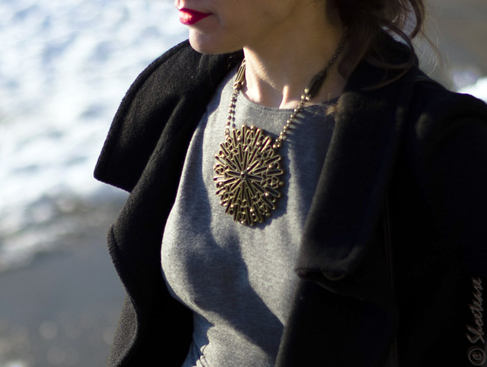 Toronto Street Style Fashion - Skater Dress, Sun Metal Necklace, Black Coat