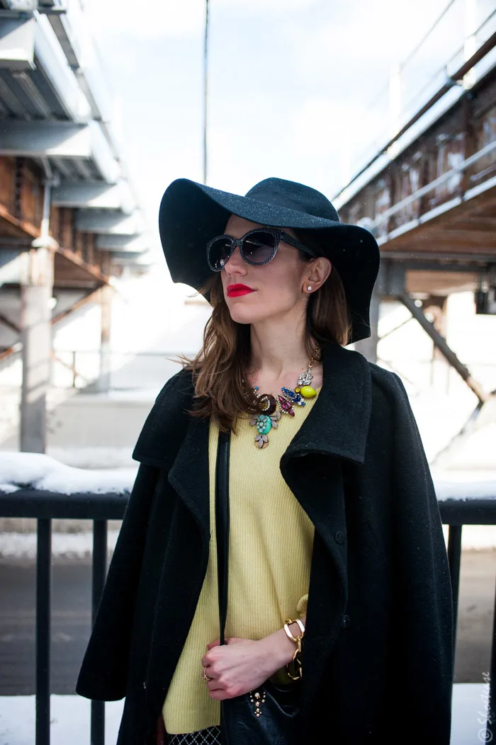 Toronto Street Style Fashion - Vintage Malo Sweater, H&M floppy hat, J.Crew rock necklace, Juicy Couture Topanga purse, Gap Wool Coat