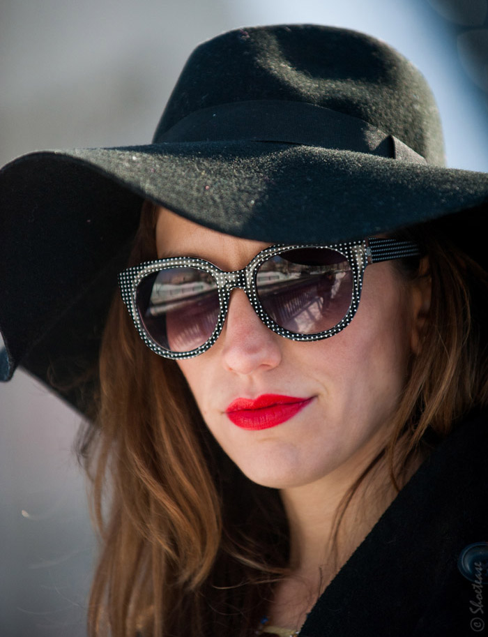 Toronto Street Style Fashion - Zara polka dot sunglasses, H&M floppy hat, Gap Wool coat