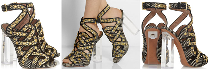 I Want!ALAÏA Gold Studded Sandals with Chunky Transparent Heels