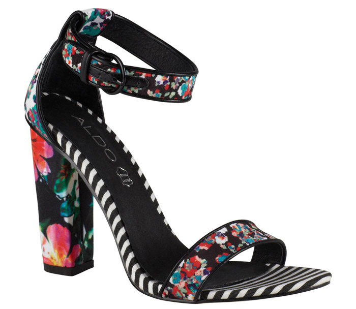 I Want! Aldo Cadaudda Black And Floral Canvas Sandals with Chunky Heels
