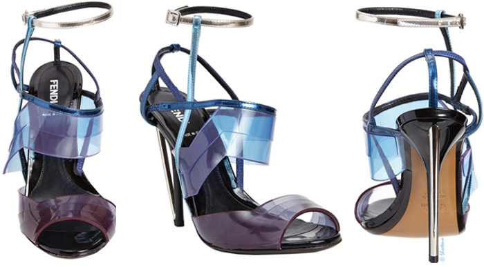 Fendi Iridia Blue and Purple PVC Ankle Strap Sandal Heels