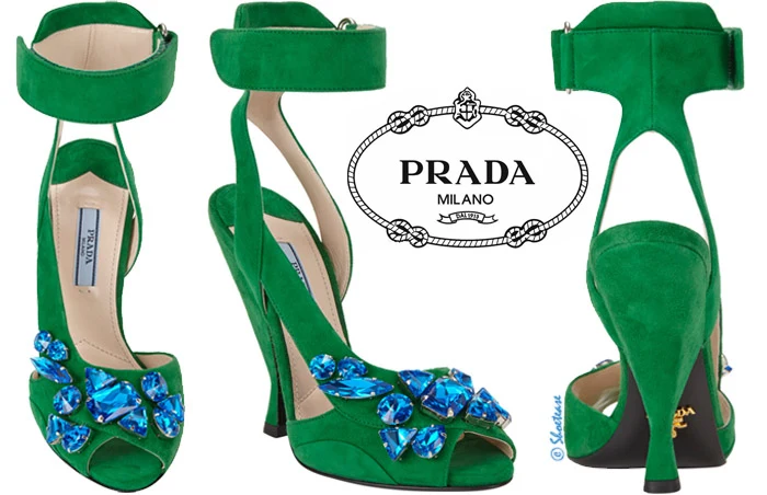Green Suede Prada Blue Jewel Sandals Spring 2014