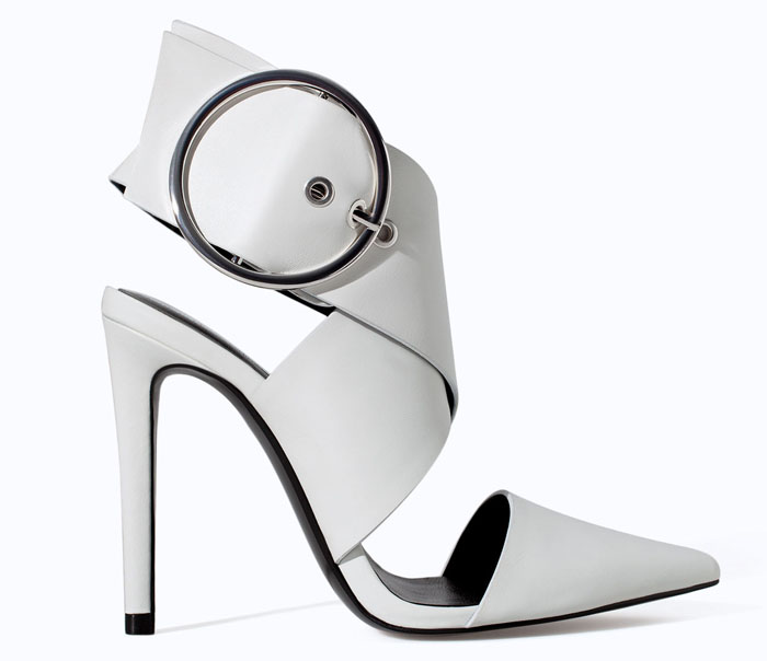 Zara White Leather Oversize Buckle High Heels