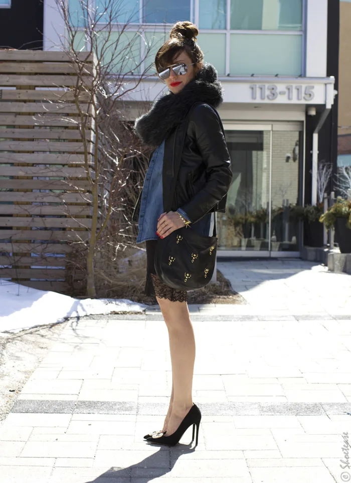 Toronto Street Style - Leather Lace, Black Buckle Heels & Chambray