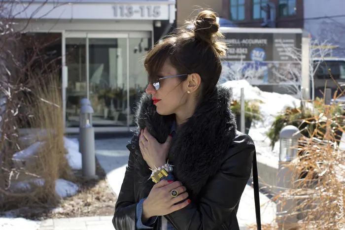 Toronto Street Style - Leather Lace, Chambray & Messy Bun