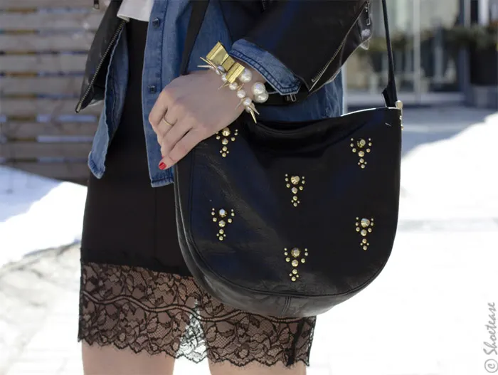 Toronto Street Style - Leather Lace Chambray & Pearls