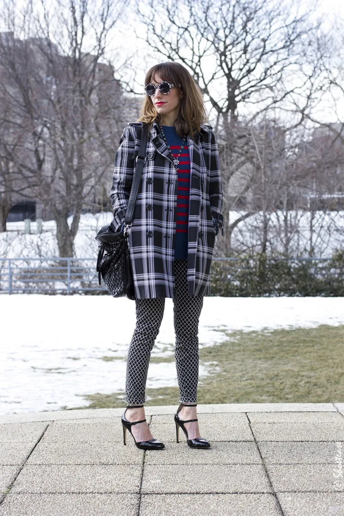 Toronto Street Style - Plaid Trench, Stripes, Prints & Peter Pilotto for Target Sunglasses, Patent Pumps