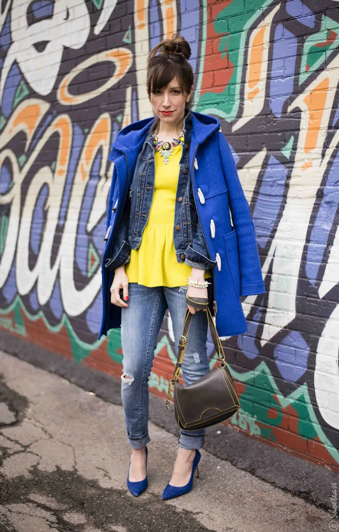 Toronto Street Style - Yellow Peplum Cobalt Heels and Blue Denim
