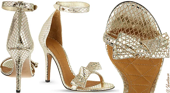 Isabel Marant Play Gold Metallic Scale Print Bow Sandals
