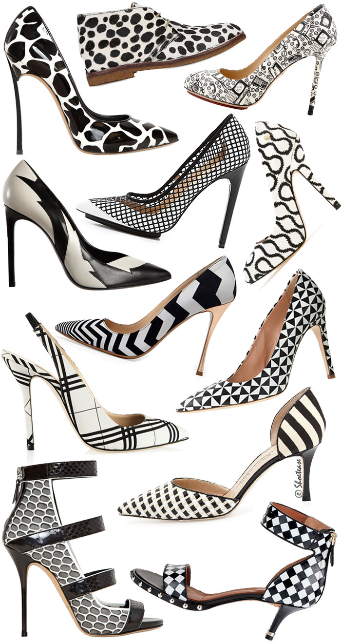 black and white high heel shoes