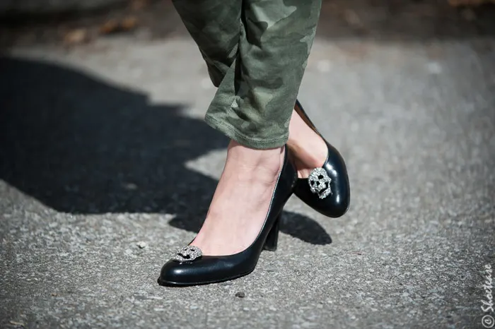 Toronto Street Style - Biker Jacket, Camo Pants & Jewelled Sweatshirt