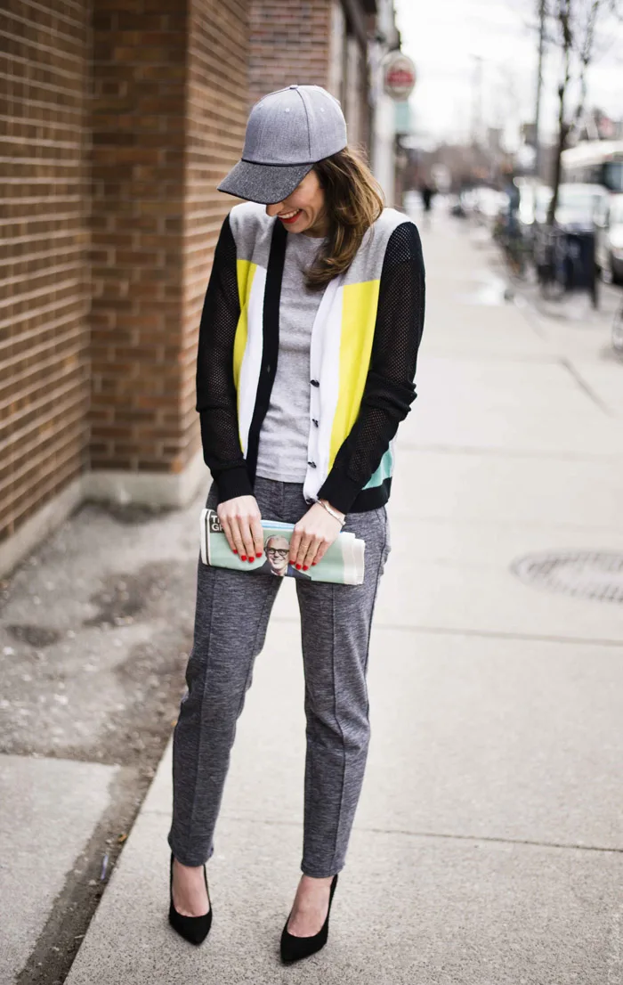 Toronto Street Style - Heather Gray, Baseball Cap, Black Pumps & Joe Mimran