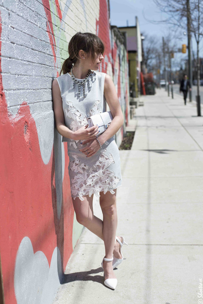 Lace Leather White Heels