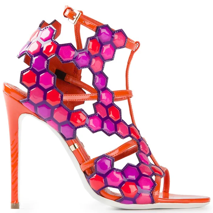 Spring 2014 Shoes! Gianmarco Lorenzi Geometric High Heel Sandals - Pink + Orange
