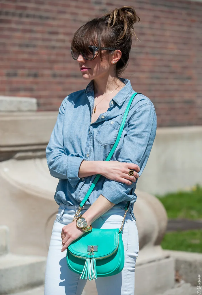 Light Jeans Turquoise Bag, Polkadot Sunglasses