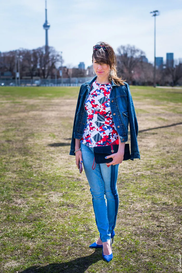 Toronto Fashion- Peter PIlotto Print, Jeans & Blue Suede Shoes