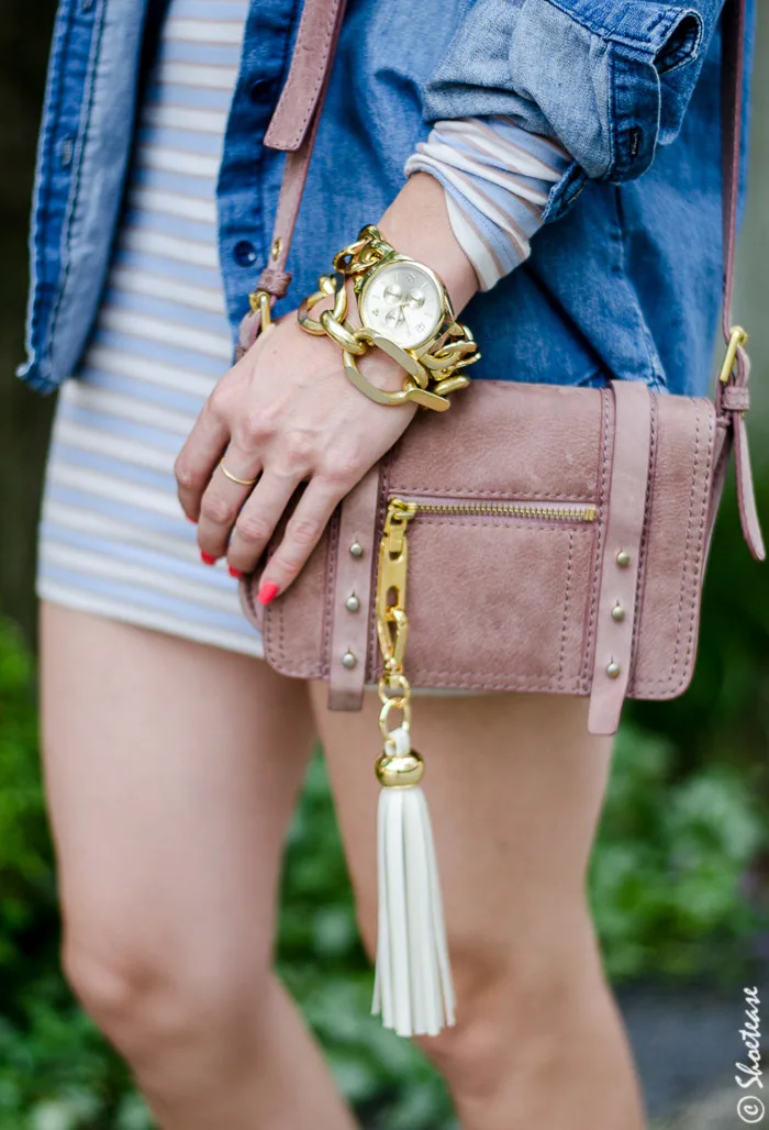 Toronto Street Style - Gold watch, pink purse, tassle