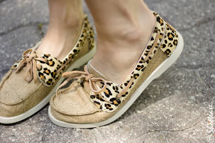 Lamo Sheepskin Leopard Print Canvas boat Shoes