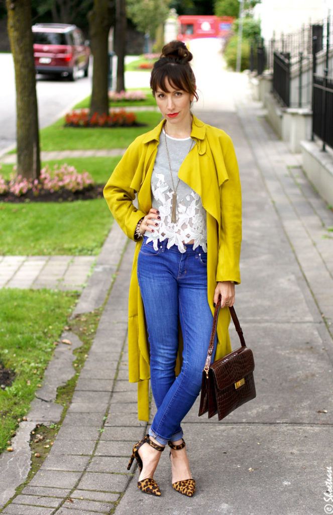 Leopard Print Heels, Skinny Jeans + Bright Colors for Fall