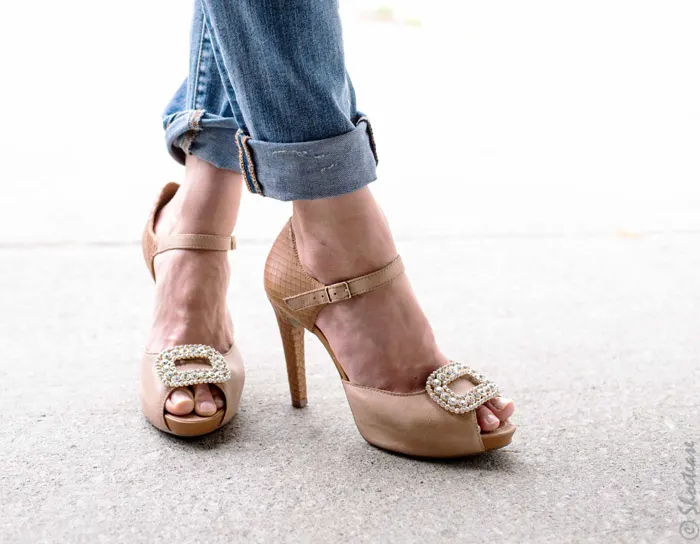 Comfortable Nude Shoes with Shoe Jewelry