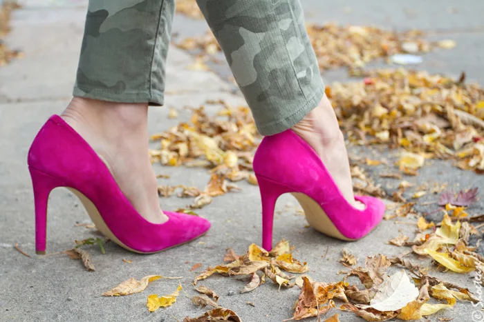 Pink Shoes - Styling Barbie Pink Shoes with Camo Print Pants