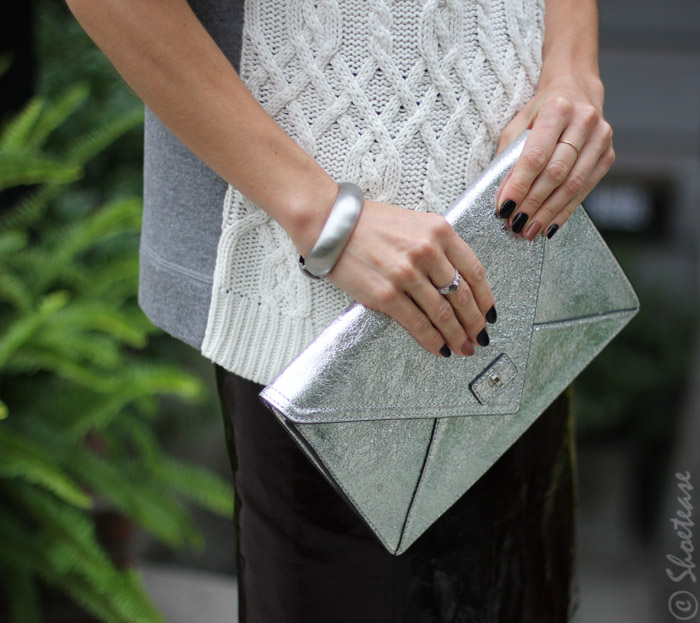 silver clutch outfit