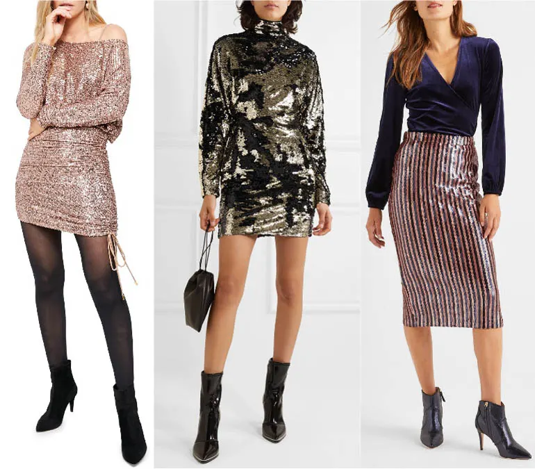 Black Ankle Boots and Sequin Dresses