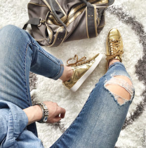 gold sneakers training
