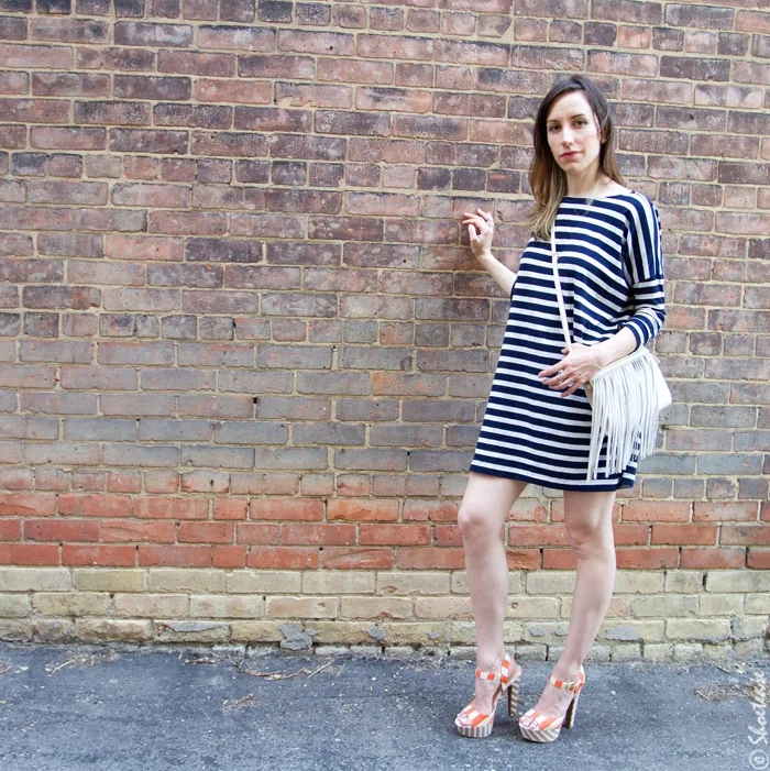 Blue and white deals striped shoes outfit