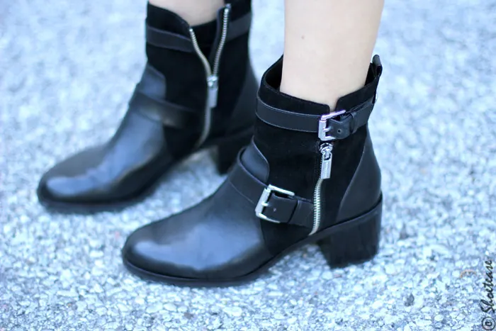 New Black Biker Boots, Grey Dress & Statement Necklace | ShoeTease