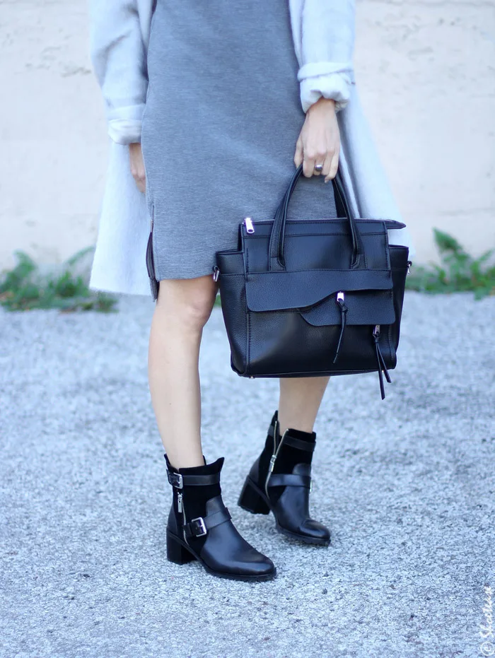 Black Biker Boots Grey Dress