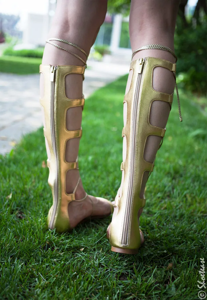 Gold knee high gladiator sandals 4