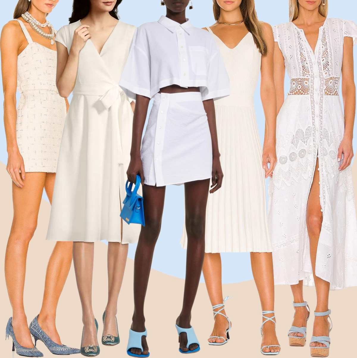 White Dress Blue Shoes
