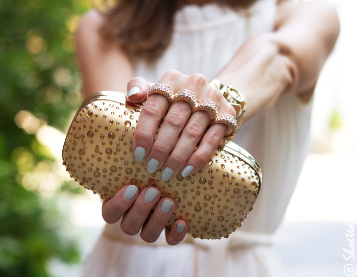 gold satin sparkle clutch