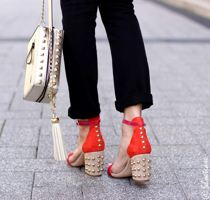 Fall Sandals - Statement Shoes - Red Studded Sandals