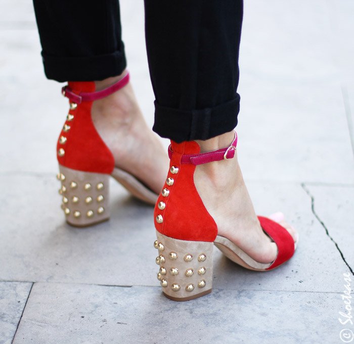 Fall Sandals - Statement Shoes - Red Studded Sandals
