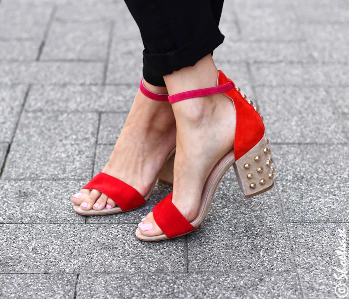 red studded fall sandals