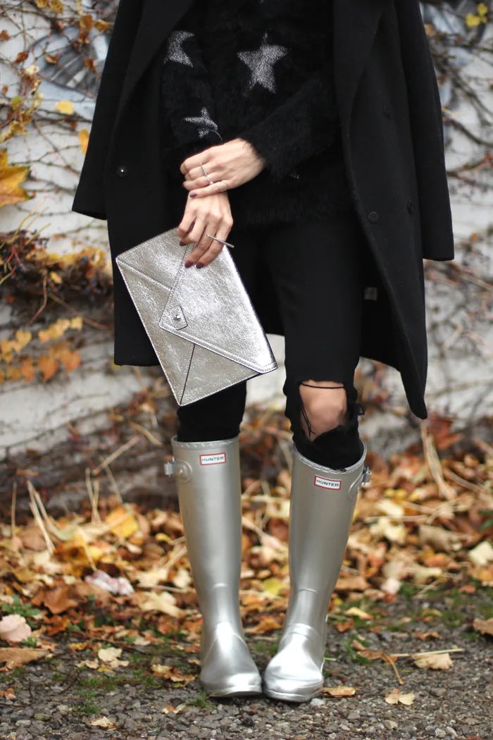 Silver Hunter Rain Boots Outfit