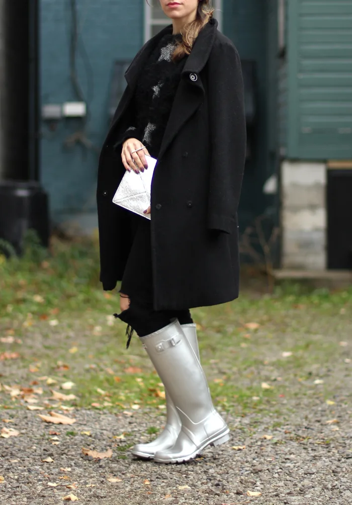 Silver Hunter Rain Boots Outfit