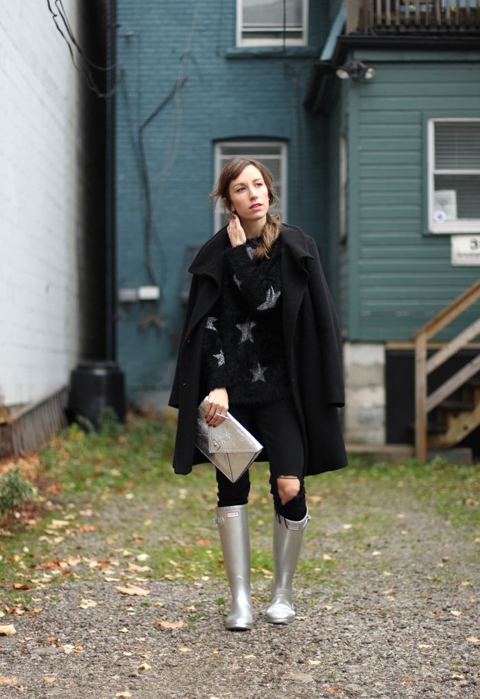 Silver Hunter Rain Boots Outfit