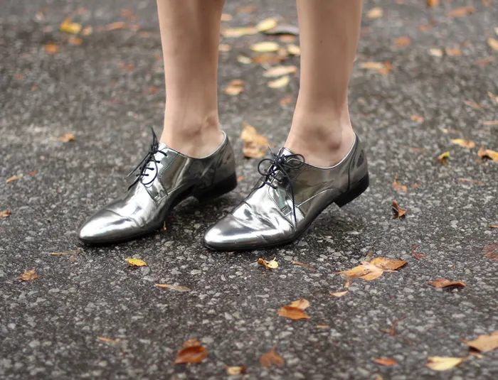 metallic silver oxfords women